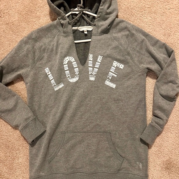 Victoria's Secret Tops - Victoria's Secret Gray Hoodie with LOVE Print
